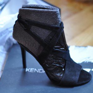 Kendall + Kylie Eston2 Black Suede Caged Heels